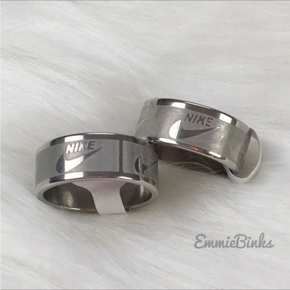 NWT Nike Swoosh Etched Stainless Steel Band Ring - Unisex Minimalist Design